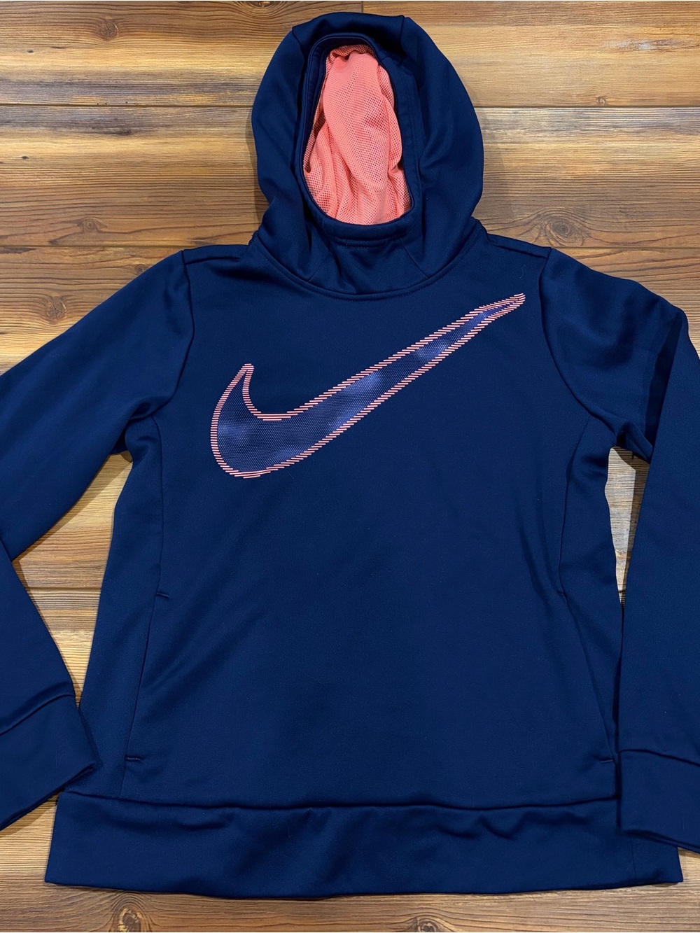 Nike Youth Girls' Navy Hoodie with Pink Swoosh